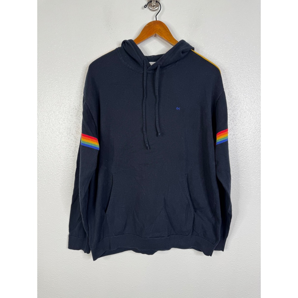 Outerknown Nostalgic Sweater Hoodie Navy Rainbow Stripe Organic Cotton Mens XL